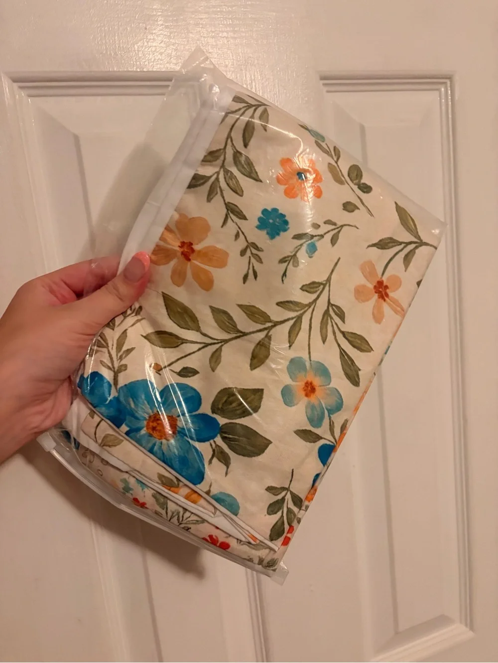 Floral Patchwork Decorative Pillow Cover - Cream, Orange & Blue